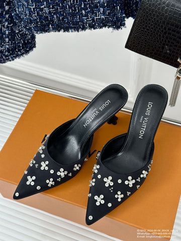 Crystal Pointed-Toe Mules H-065