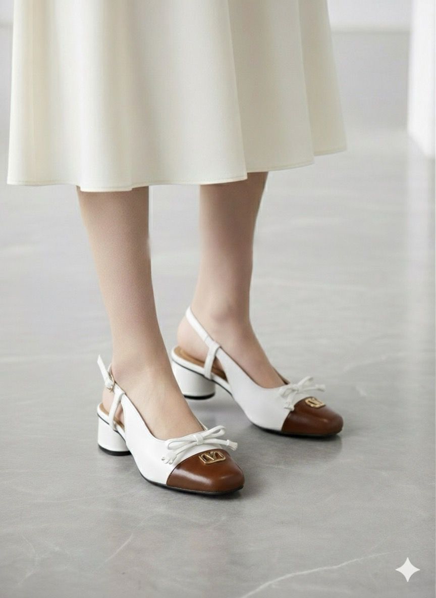 Two-Tone Slingback Pumps WHITE SG-H37