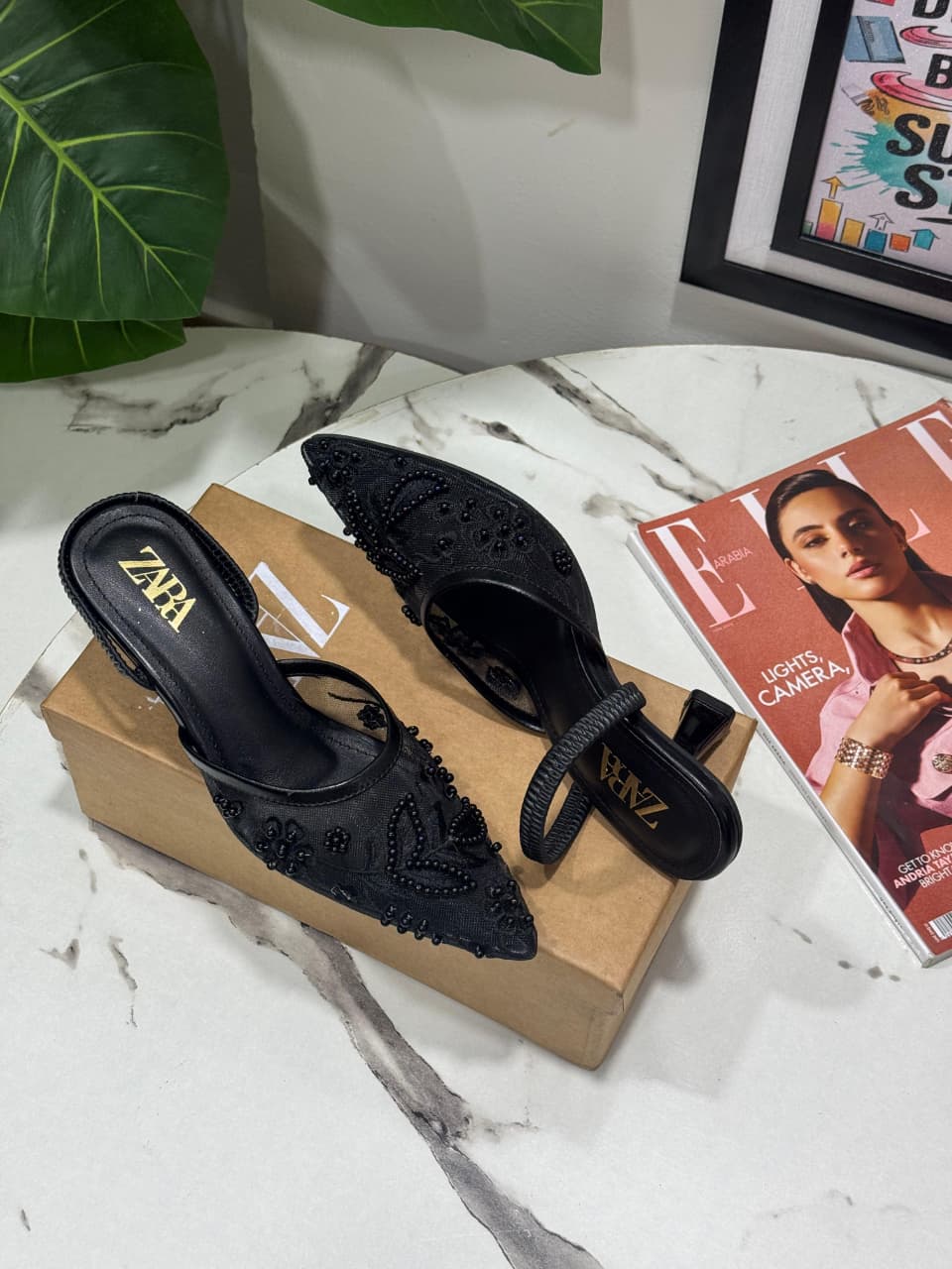 Pearl Blossom Heels BLACK H-011